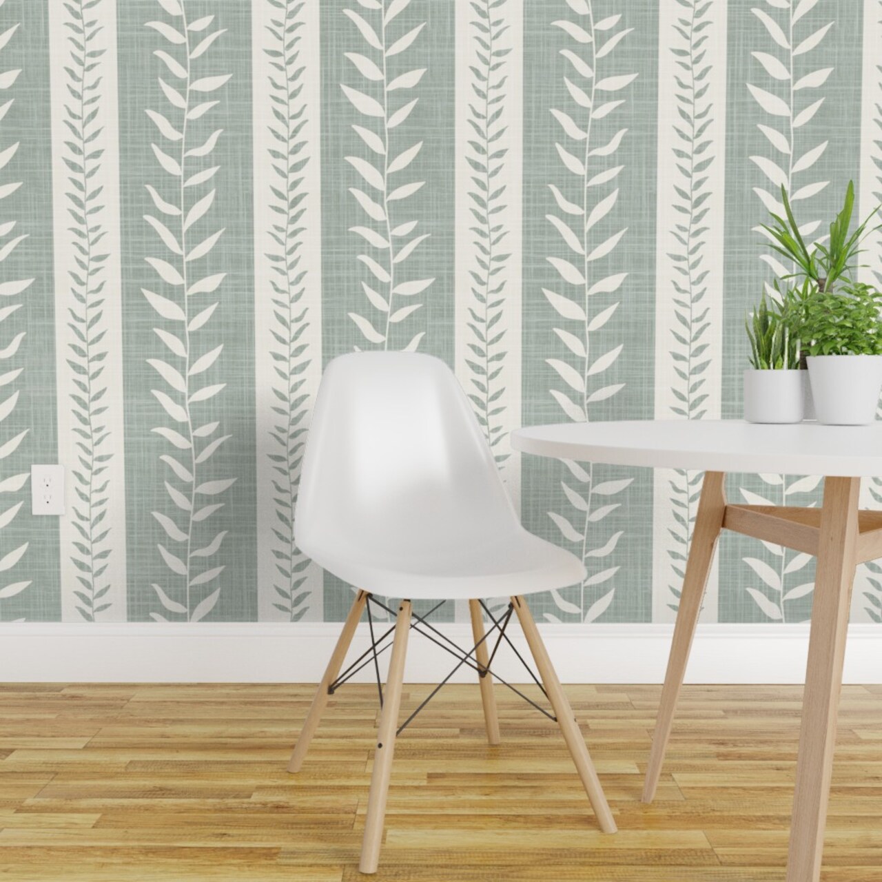 Pre-Pasted Wallpaper 2FT Wide Large Stripe Green Stripes Tropical Sage Faux Linen Custom Pre-pasted Wallpaper by Spoonflower